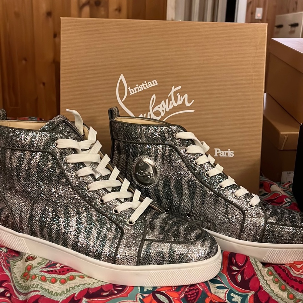 Christian Louboutin men’s high top glitter sneakers